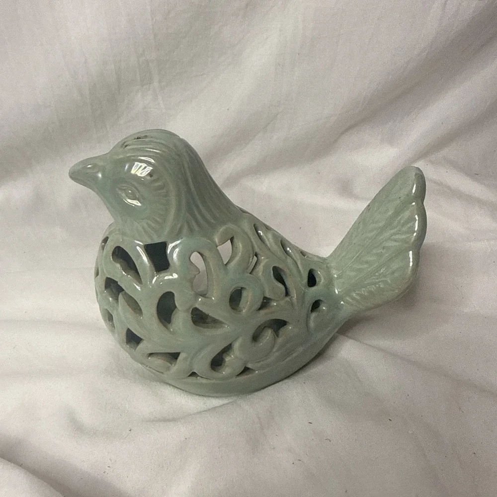 Potpourri Sachet Sage Bird Tea Light Votive Luminary Garden Pottery Decor Shabby